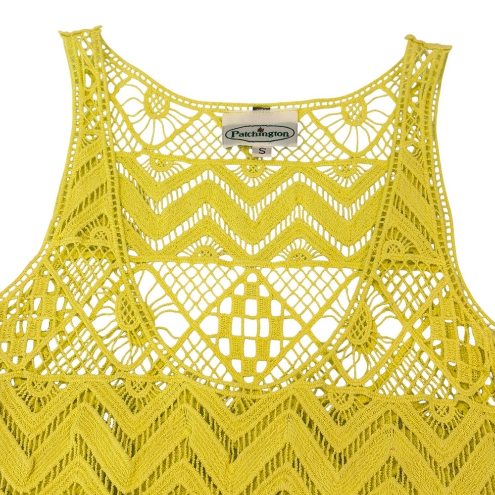 Patchington Womens Crochet Tank Top S Neon Yellow Resortwear Dopamine Dressing - Picture 5 of 7